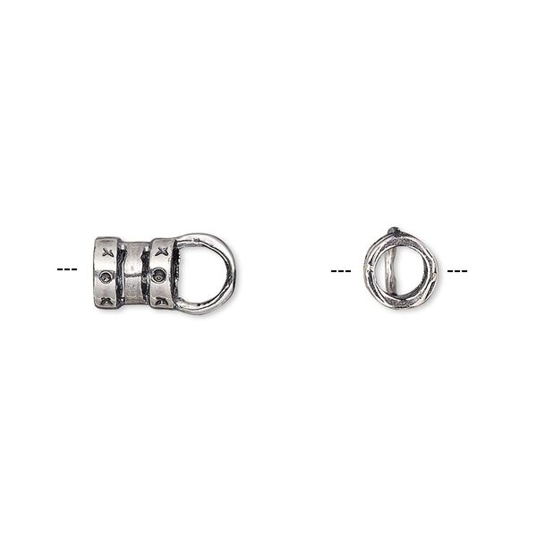 Crimp end, antique silver-plated brass, 6.5x6mm tube with loop, 3.8mm inside diameter. Sold per pkg of 2. image number 0