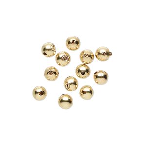 Crimp, Screw-Tite Crimps™, gold-plated copper, 4mm round, for wire up to 0.024 inches. Sold per pkg of 12.