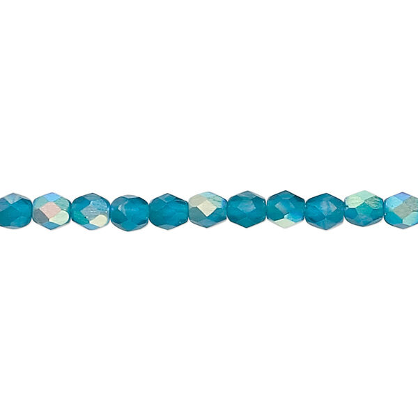 Bead, Czech fire-polished glass, matte blue AB, 4mm faceted round. Sold per 15-1/2" to 16" strand. image number 0