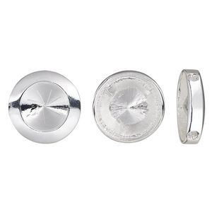 Pendant, Almost Instant Jewelry®, slide, silver-plated "pewter" (zinc-based alloy), 28mm single-sided round with 18mm rivoli setting and 3mm hole. Sold individually.