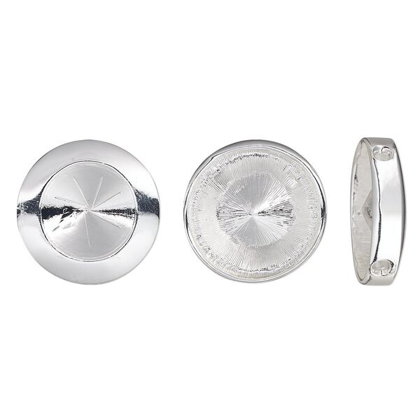 Pendant, Almost Instant Jewelry®, slide, silver-plated "pewter" (zinc-based alloy), 28mm single-sided round with 18mm rivoli setting and 3mm hole. Sold individually. image number 0