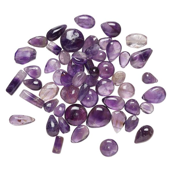 Amethyst 1pkg1, hand-cut top-drilled / center-drilled mixed shapes bead natural 2 oz mix 9x7mm-17x14mm image number 0
