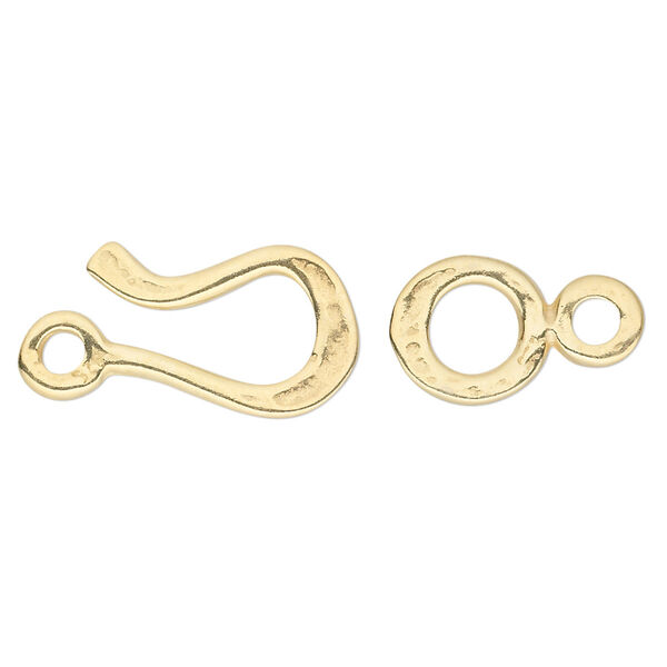 Clasp, JBB Findings, hook-and-eye, gold-plated pewter (tin-based alloy), 21x12mm flat. Sold individually. image number 0