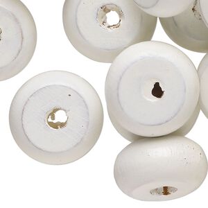 Bead, wood (dyed/waxed), white, 20x10mm-21x11mm rondelle. Sold per pkg of 50.