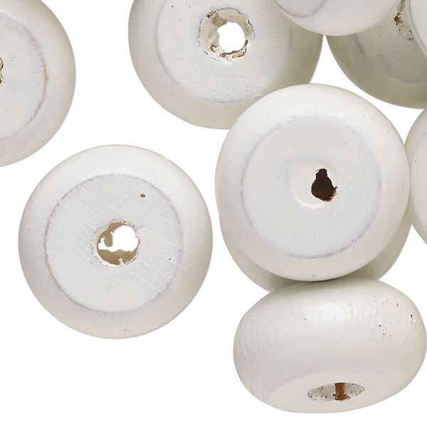 Bead, wood (dyed/waxed), white, 20x10mm-21x11mm rondelle. Sold per pkg of 50. image number 0