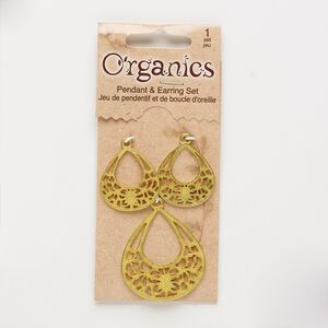 Focal and drop, gold-finished "pewter" (zinc-based alloy), 25x23mm and 35x33mm matte open teardrop with cutout design. Sold per pkg of 3.