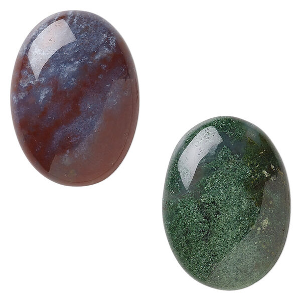 Cabochon, multi-agate (natural), 30x22mm hand-cut non-calibrated oval, B grade, Mohs 6-1/2 to 7. Sold per pkg of 2. image number 0