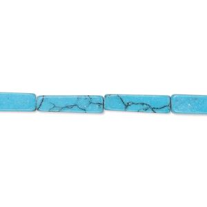 Bead, "turquoise" (resin) (imitation), dark blue, 13x3mm-15x4mm square tube. Sold per 15-inch strand.