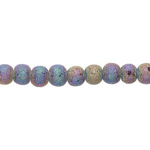 Bead, coated glass, opaque matte rainbow, 5-6mm uneven round. Sold per 15-1/2" to 16" strand.