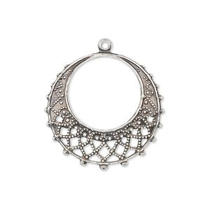Drop, antique silver-plated brass, 25mm filigree round. Sold per pkg of 10.