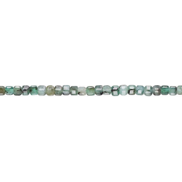 Bead, emerald (oiled), 2-2.5mm faceted cube, D grade, Mohs hardness 7. Sold per 15-1/2" to 16" strand. image number 0