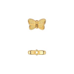 Bead, gold-finished "pewter" (zinc-based alloy), 10x6mm double-sided butterfly. Sold per pkg of 50.