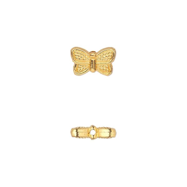Bead, gold-finished "pewter" (zinc-based alloy), 10x6mm double-sided butterfly. Sold per pkg of 50. image number 0