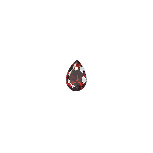Drop, cubic zirconia, garnet red, 9x6mm hand-faceted teardrop, Mohs hardness 8-1/2. Sold per pkg of 6. image number 0