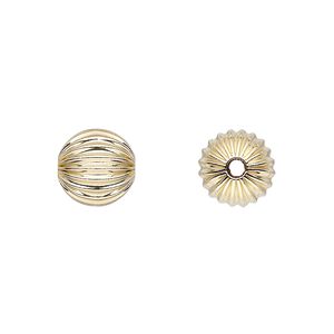 Bead, 14Kt gold-filled, 10mm corrugated round. Sold per pkg of 10.