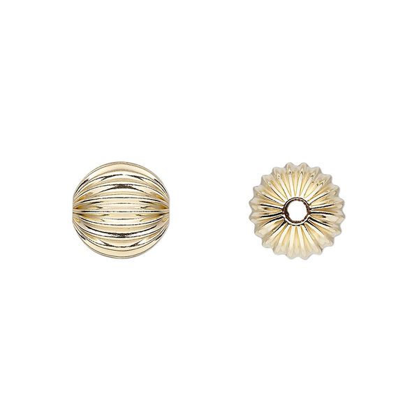 Bead, 14Kt gold-filled, 10mm corrugated round. Sold per pkg of 10. image number 0