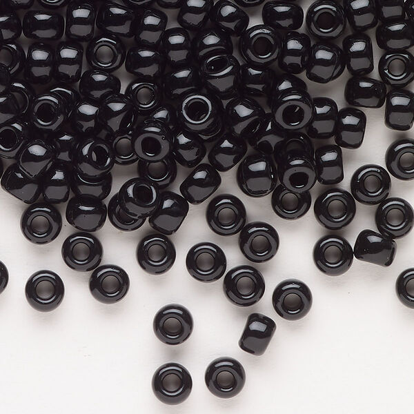 Seed bead, Miyuki, glass, pkg/25g, #6 rocaille, opaque black, (RR-401). image number 0