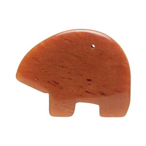 Red aventurine 1pkg1, top-drilled and half-drilled Zuni-style bear focal natural, 34x22mm-38x30m