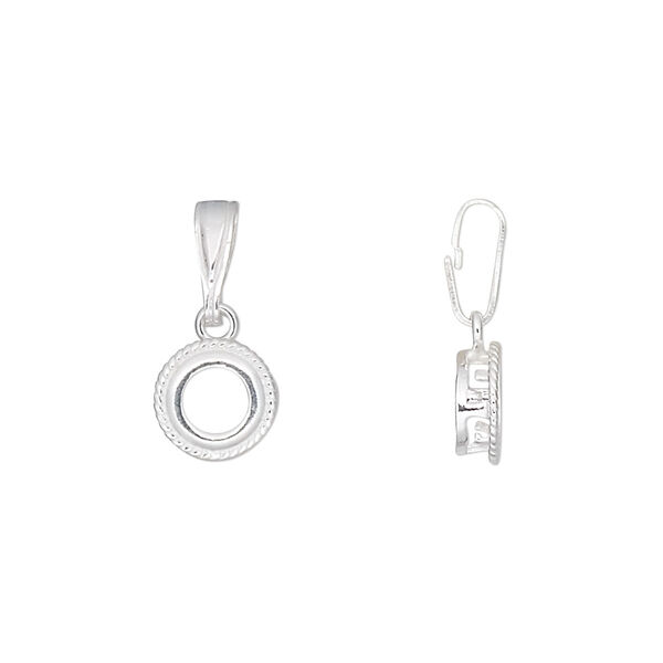 Pendant, sterling silver, round with rope edge, 17x8mm, 5mm round setting. Sold individually. image number 0
