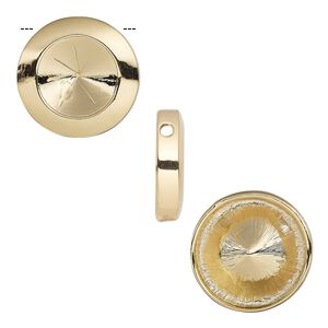 Pendant, Almost Instant Jewelry®, slide, gold-finished "pewter" (zinc-based alloy), 28mm single-sided round with 18mm rivoli setting and 3mm hole. Sold individually.