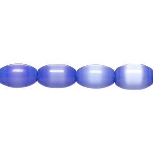 Bead, cat's eye glass (fiber optic glass), cobalt blue, 10x7mm-11x8mm barrel. Sold per 15-inch strand, approximately 30 beads.