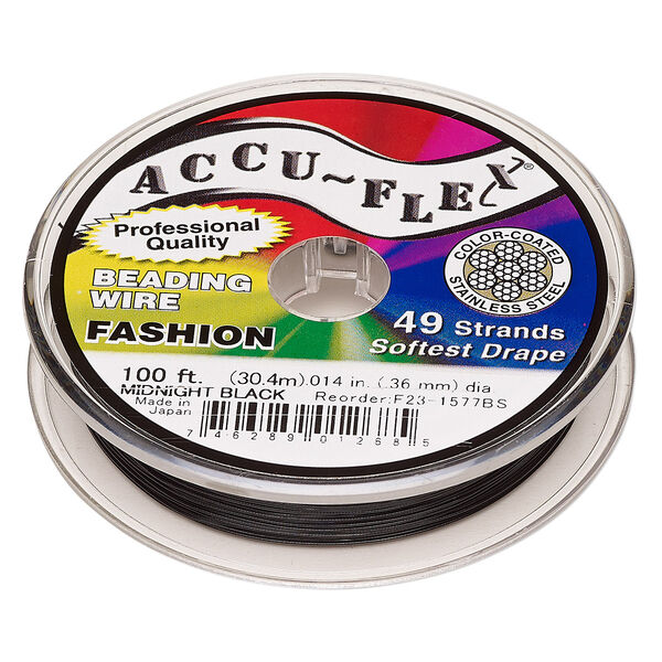 Beading wire, Accu-Flex®, nylon and stainless steel, midnight black, 49 strand, 0.014-inch diameter. Sold per 100-foot spool. image number 0