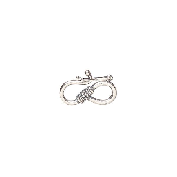 Clasp, S-hook, antiqued sterling silver, 14.5x8.5mm with rope and line design and safety latch. Sold individually. image number 0
