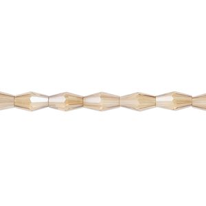 Bead, glass, crystal golden shadow, 8.5x4mm long bicone. Sold per 15-1/2 to 16-inch strand.