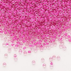 Seed bead, Dyna-Mites™, glass, pkg/40g, #11 round, translucent inside dyed color hot pink, (207 11/0 RR).