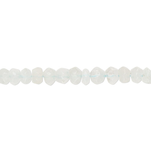 Bead, aquamarine (heated), 5x3mm-6x4mm hand-cut faceted rondelle, C- grade, Mohs hardness 7-1/2 to 8. Sold per 13-inch strand. image number 0