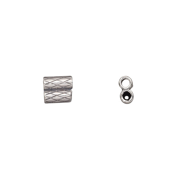 Clasp JBB Findings slide 1pkg1 sterling silver, 7x6.5mm textured double-round tube, set of 2 antiqued image number 0