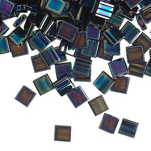 Bead, Miyuki, TILA®, glass, opaque metallic iris variegated blue, (TL455), 5mm square with (2) 0.8mm holes, fits up to 3mm beads. Sold per 250-gram pkg.
