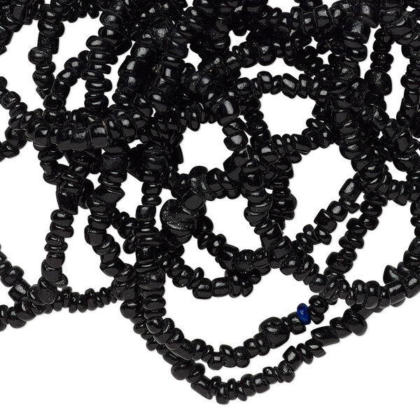 Bead, vintage India glass, opaque black, mini chip. Sold per 60-inch strand. image number 0