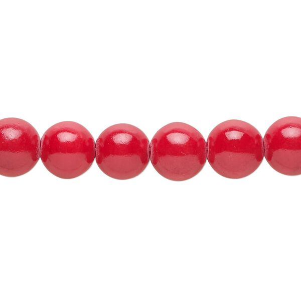 Bead, mountain "jade" (dolomite marble) (dyed), opaque coral red, 8mm round, B grade, Mohs hardness 3. Sold per 15-1/2" to 16" strand. image number 0