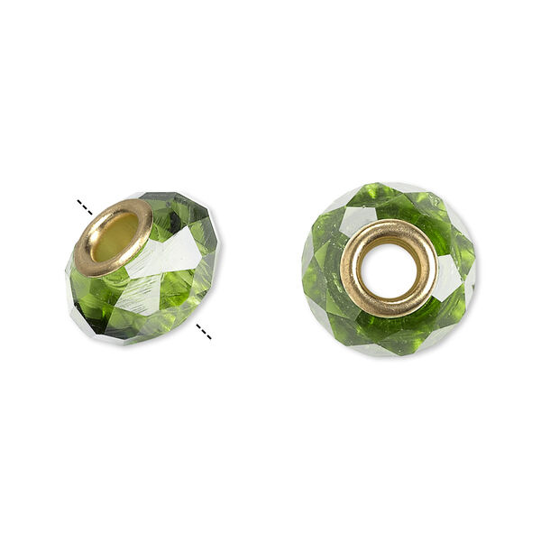 Bead 10pk 32 facets green gold finish, Celestial Crystal® Dione® 14x9mm rondelle image number 0