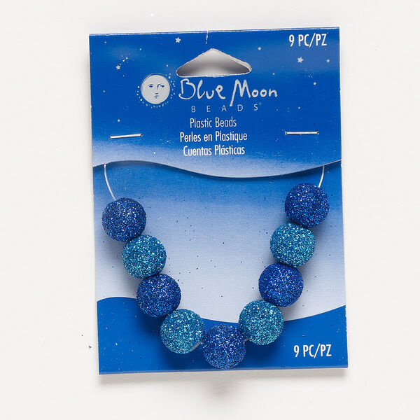 Bead, acrylic, clear / blue / light blue, 12mm round with glitter. Sold per pkg of 9. image number 0
