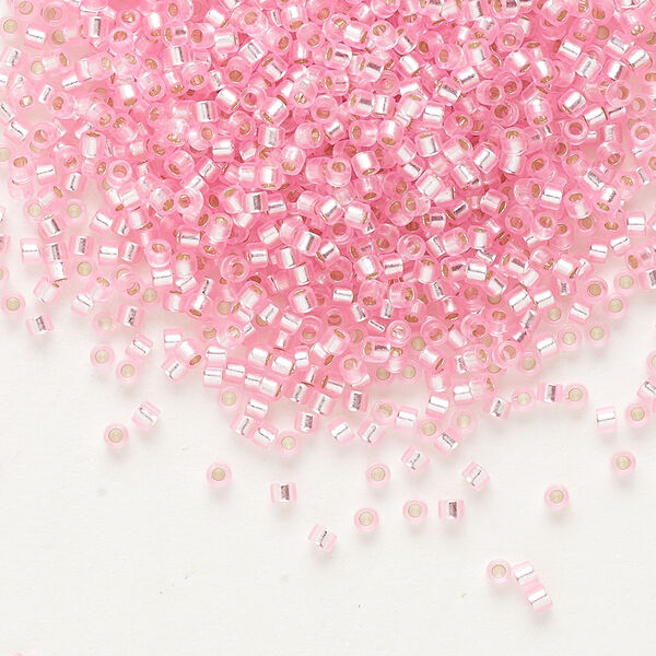 Seed bead, Delica®, glass, pkg/7.5g, #11 round, transparent outside dyed silver-lined pink (DB-1335). image number 0