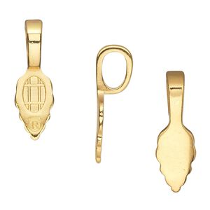 Bail, Aanraku®, glue-on, gold-plated "pewter" (zinc-based alloy), 25x8mm with 13x8mm leaf flat base. Sold per pkg of 5.