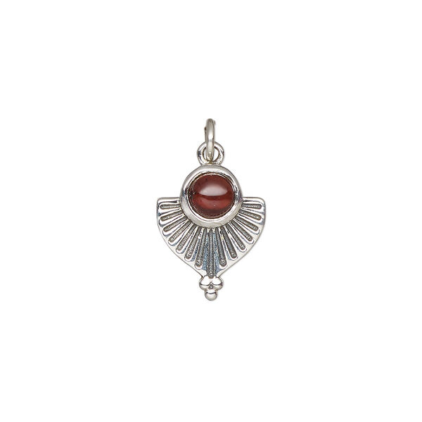 Garnet / sterling silver 1pkg1, antiqued fan drop natural 14x11.5mm image number 0