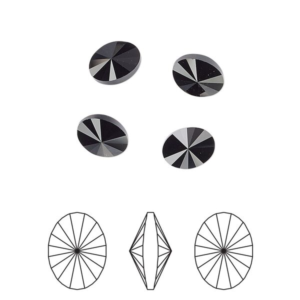 Chaton 6pk jet, Crystal Passions® 8x6mm oval rivoli 4122 image number 0