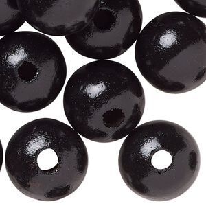 Bead, wood (dyed/waxed), black, 16mm round. Sold per pkg of 100.
