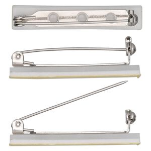 Badge pin, adhesive, nickel-plated steel and plastic, 1-5/8 inches. Sold per pkg of 100.