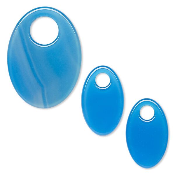 Blue agate 1pkg3, oval go-go drop 38x26mm / 26x16mm image number 0