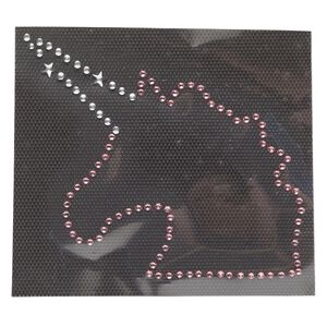 Transfer, crystal / adhesive / aluminum, pkg/1, 4x3.5 inch iron-on unicorn, silver and pink.