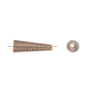 Cone, JBB Findings, antique copper-plated brass, 18.5x6mm with wavy line design, fits 5mm bead. Sold individually.