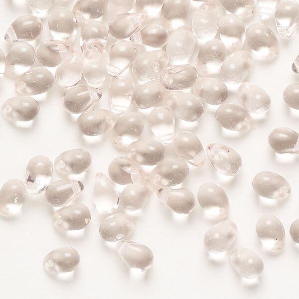 Bead, glass, pkg/90, 6x4mm top-drilled teardrop, transparent pink. image number 0