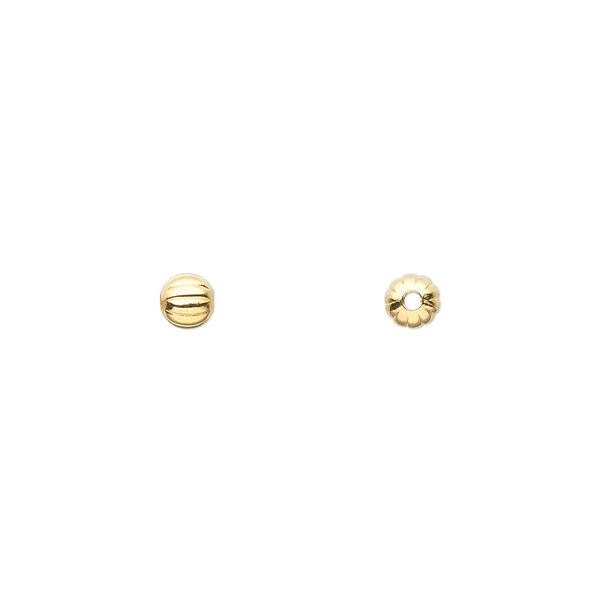Bead, gold-plated brass, 4mm corrugated round. Sold per pkg of 100. image number 0