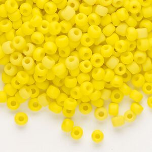 Seed bead, Dyna-Mites™, glass, opaque matte yellow, #6 round. Sold per 1/2 kilogram pkg.