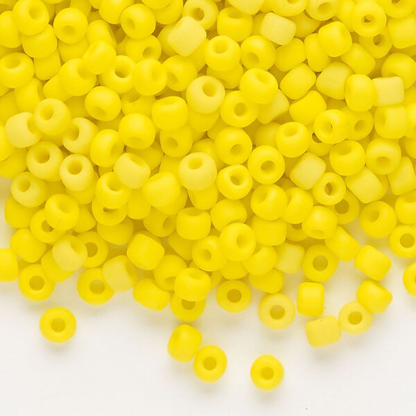 Seed bead, Dyna-Mites™, glass, opaque matte yellow, #6 round. Sold per 1/2 kilogram pkg. image number 0