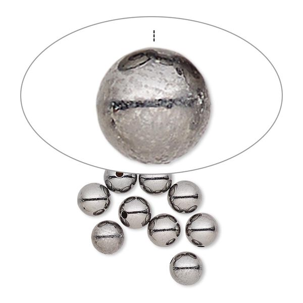 Bead end, gunmetal-plated brass, 5mm half-drilled round. Sold per pkg of 10. image number 0